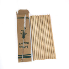 Load image into Gallery viewer, 12 Bamboo Drinking Straws (Reusable + Eco-Friendly) + Clean Brush