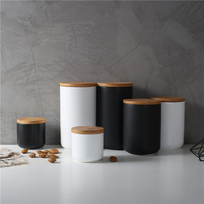 Ceramic Multipurpose Wood Cover Kitchen Seasoning Jar