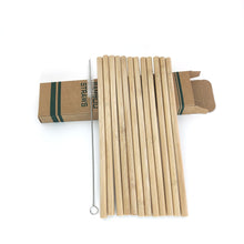 Load image into Gallery viewer, 12 Bamboo Drinking Straws (Reusable + Eco-Friendly) + Clean Brush