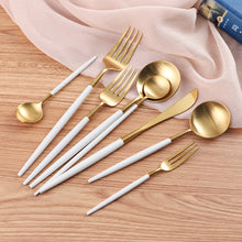 Load image into Gallery viewer, White &amp; Gold Utensil Dinnerware Set